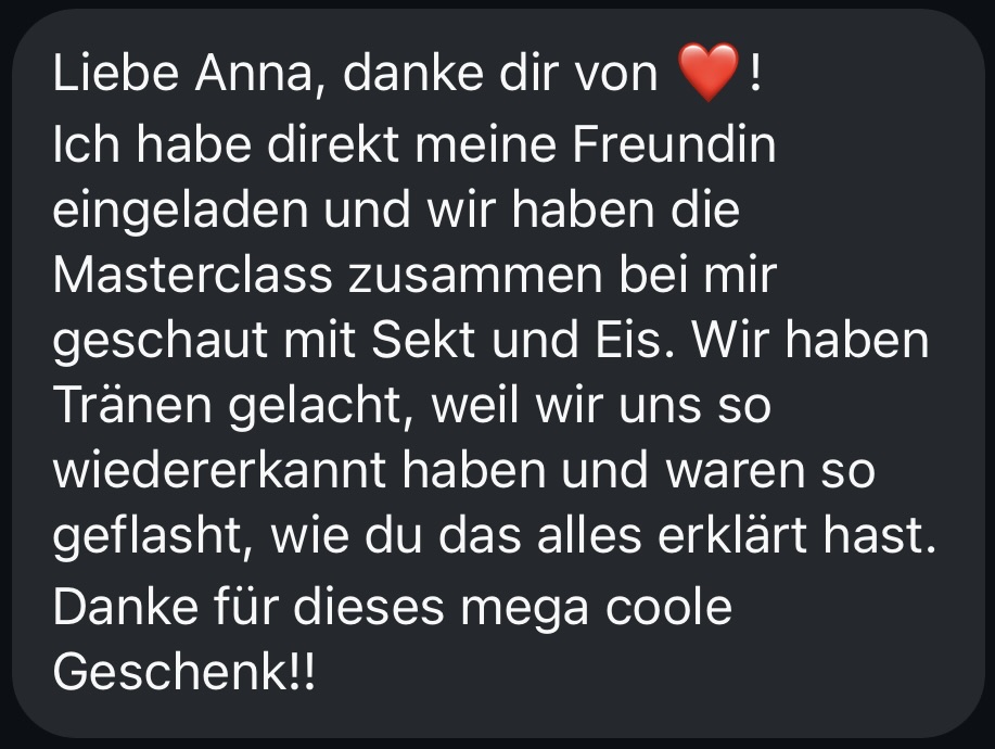 Nachricht einer Teilnehmerin an Anna