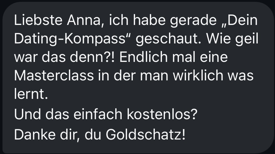 Nachricht einer Teilnehmerin an Anna