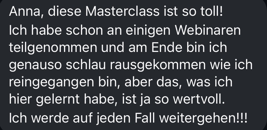 Nachricht einer Teilnehmerin an Anna