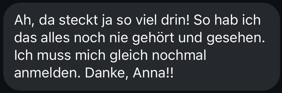 Nachricht einer Teilnehmerin an Anna