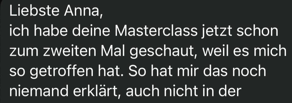 Nachricht einer Teilnehmerin an Anna