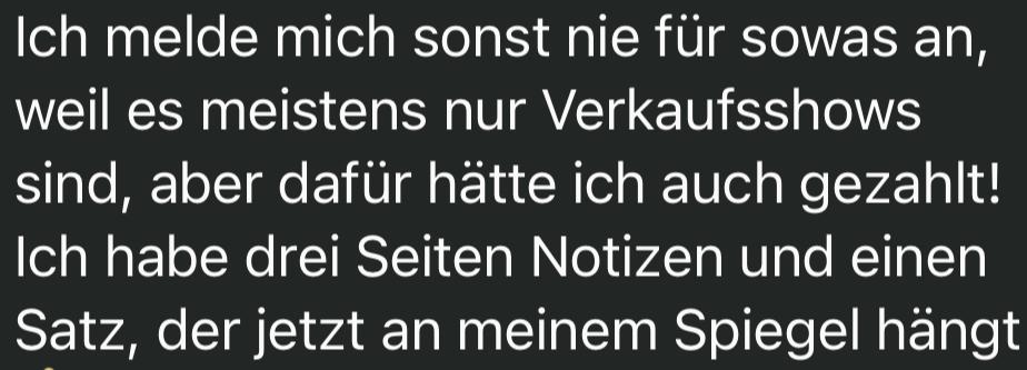Nachricht einer Teilnehmerin an Anna